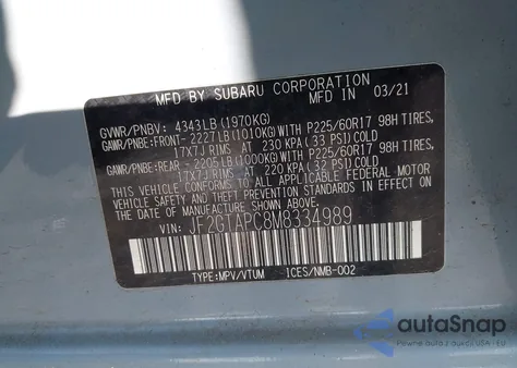 2021 Subaru Crosstrek Premium из США, поврежденный, VIN JF2GTAPC8M8334989